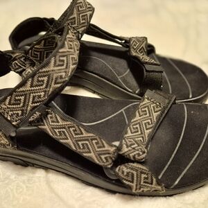 Teva Men's Black Sandals with Tan Geometric Straps